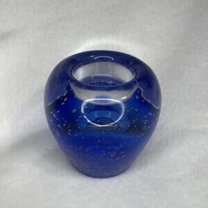 Hand Blown Cobalt BLUE Bubble Art Glass Crystal Votive Candle Holder Paperweight